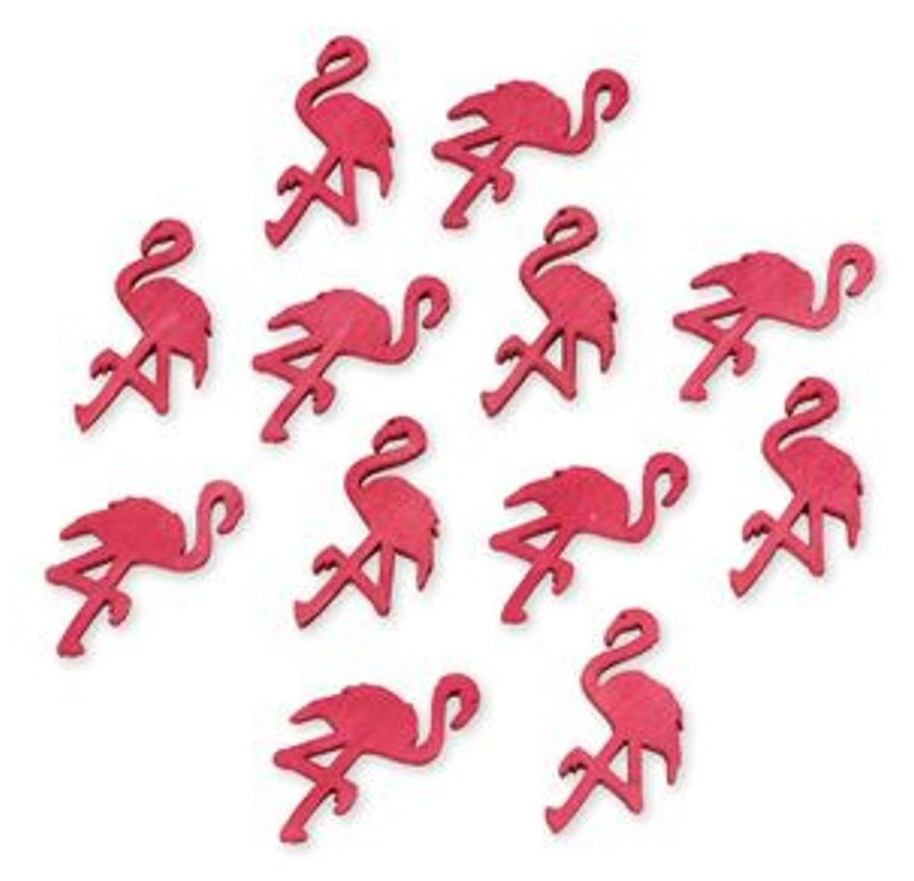 12 Holz-Flamingos 5 x 2,5 cm exotische Deko - Einheitsgröße