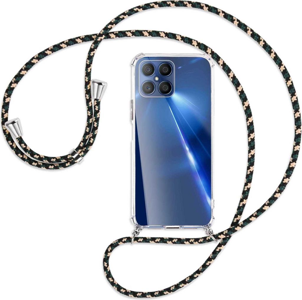 Handykette Backcover-Schutzhülle mit Band (Metall silberfarben) für Honor X8 - camouflage