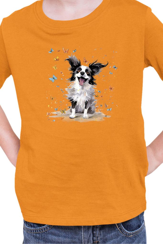 Kinder T-Shirt Funny Dogs Breeds Papillon Dog Breed, 3-4 Jahr - 104 / Orange