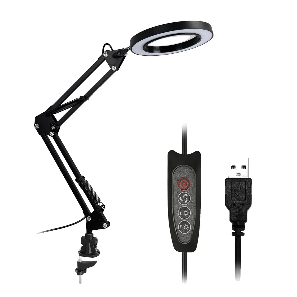 Loupe de bureau LED à intensité variable avec pince de fixation USB