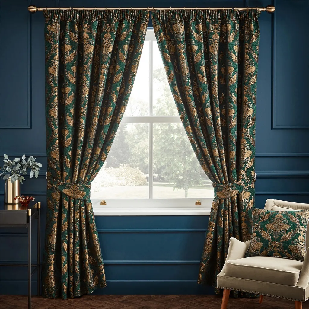 Rideaux Jacquard Émeraude à motifs classiques pour grand salon 229x229