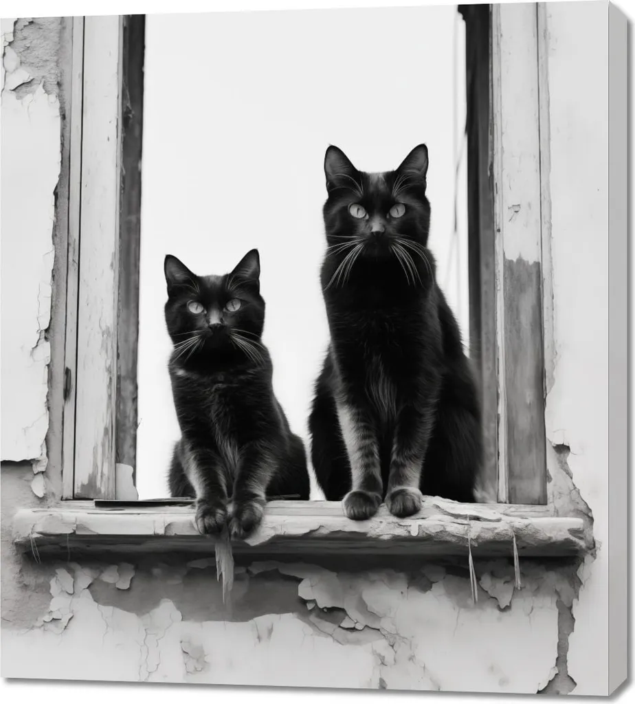Quadro Moderno 90x100 cm Gatti Guardie | Decorazione Parete d'Autore
