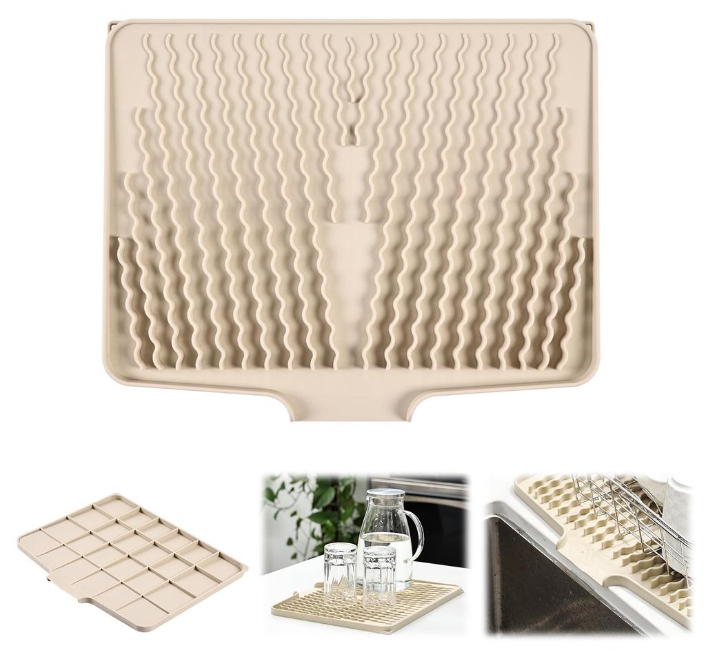 Glatte Abtropfmatte 40 x 33 x 1,5 cm | Silikon-Abtropfmatte für die Spüle | Abgeschrägte Form mit Abflussloch | Hitzebeständig und rutschfest |...