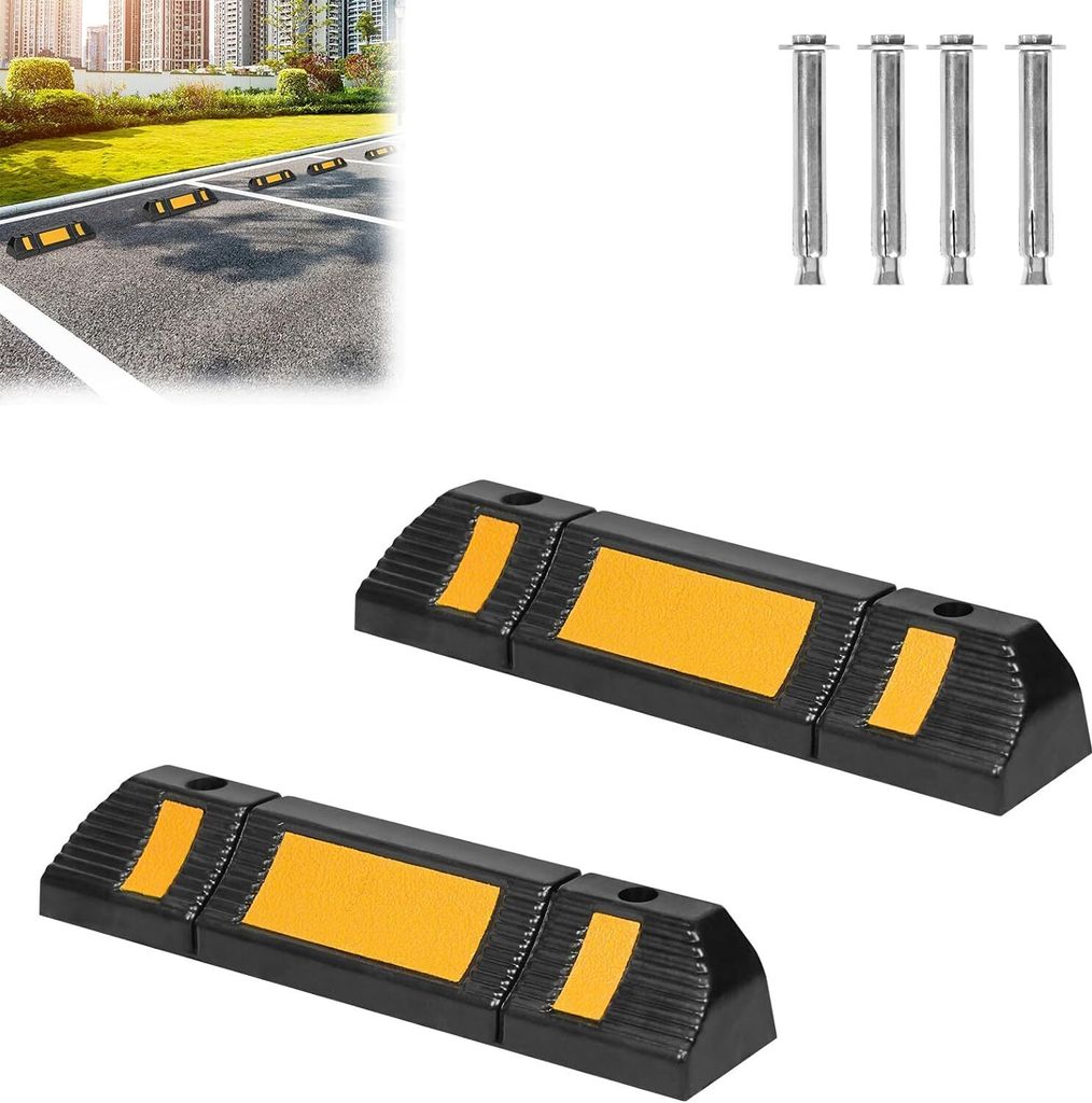 Sessamen-LP 2X Parkplatzsperre Garagenstopper Gummi Radstopper Parkplatzbegrenzer Anfahrschutz Parkplatzbegrenzung für Garage und Parkplätze