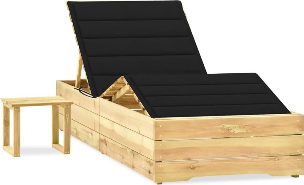 Garten-Sonnenliege mit Tisch und Auflage Kiefer Imprägniert