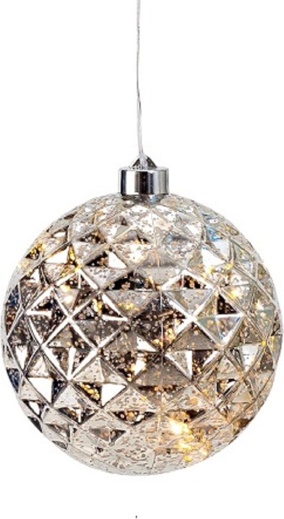 Weihnachtskugel LED leuchtend silber Ø 15 cm hängend Produktbild 