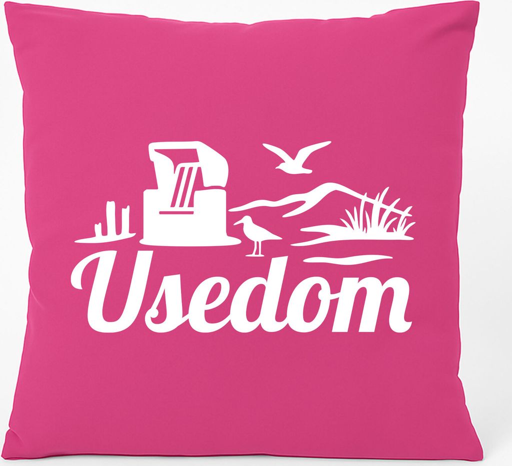 Huuraa Kissen Usedom Strandmotiv 40x40cm mit Füllung Fuchsia Baumwolle Dekokissen Geschenkidee