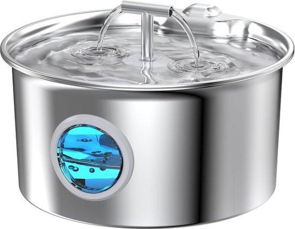 Kattendrinkfontein 2,6L Stille Wasserdispenser für Katzen und Hunde - Automatische RVS Wasserfontein mit stummer Pumpe und Filter-System