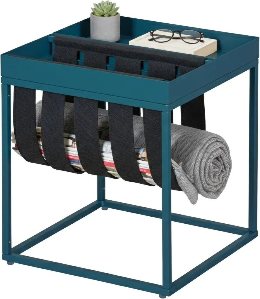 Table basse gain de place Limana, petite table carrée bleue