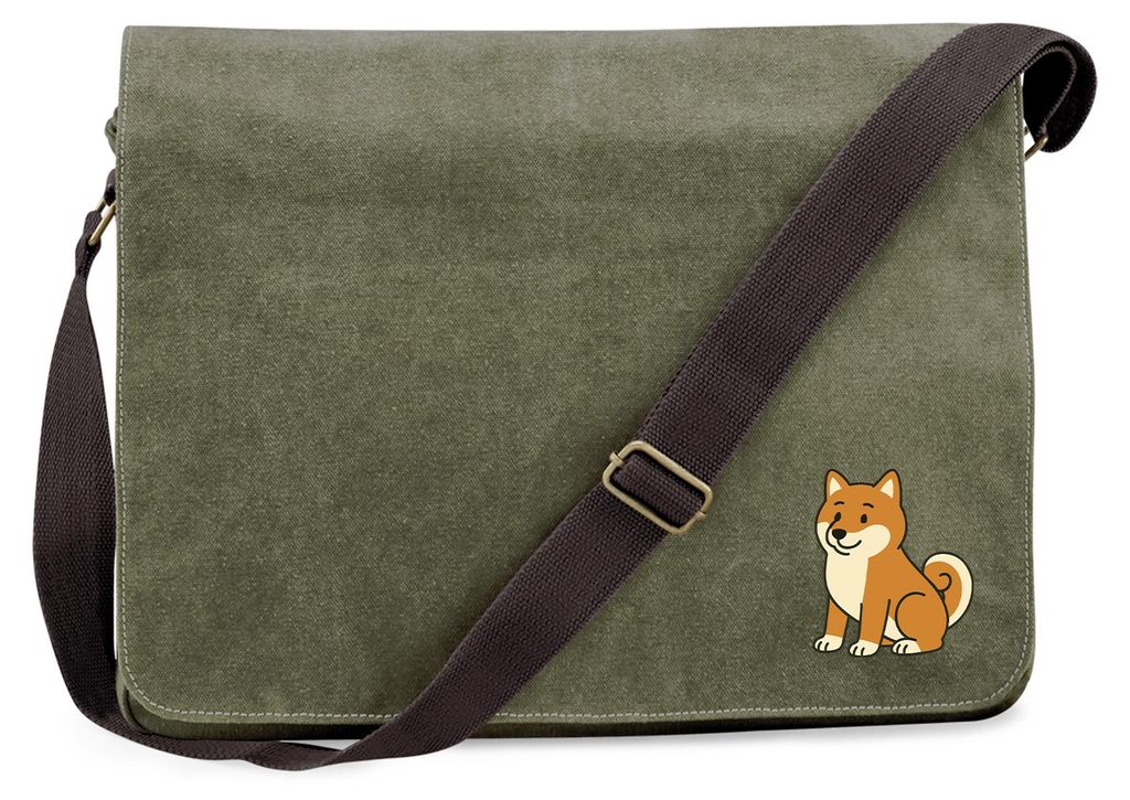 Huuraa Umhängetasche Shiba Inu Comic Shibi 14 Liter Military Green Canvas Laptoptasche Geschenkidee