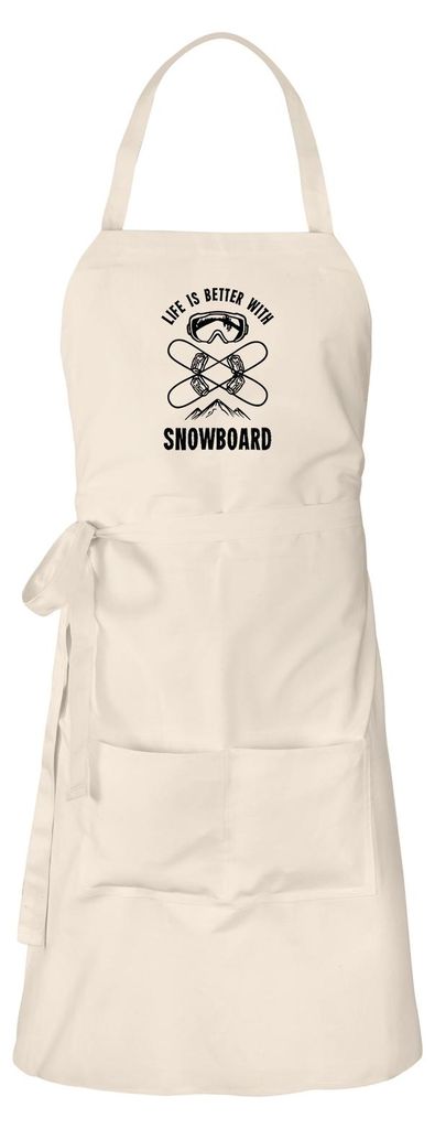 Huuraa Schürze Snowboard life is better Natur mit Taschen Baumwolle Kochschürze Geschenkidee