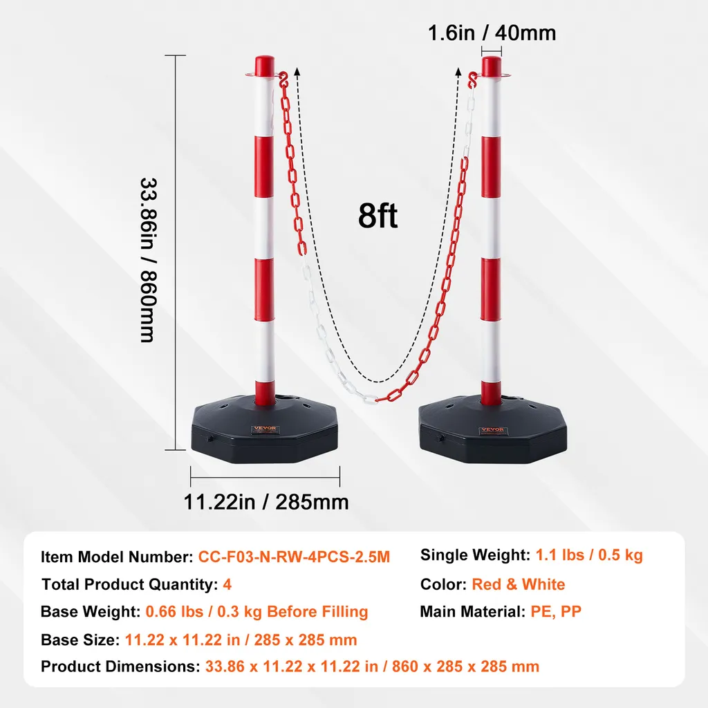 Cônes de Chantier Lestables 285mm - Balises avec Chaîne Rouge et Blanc - 7