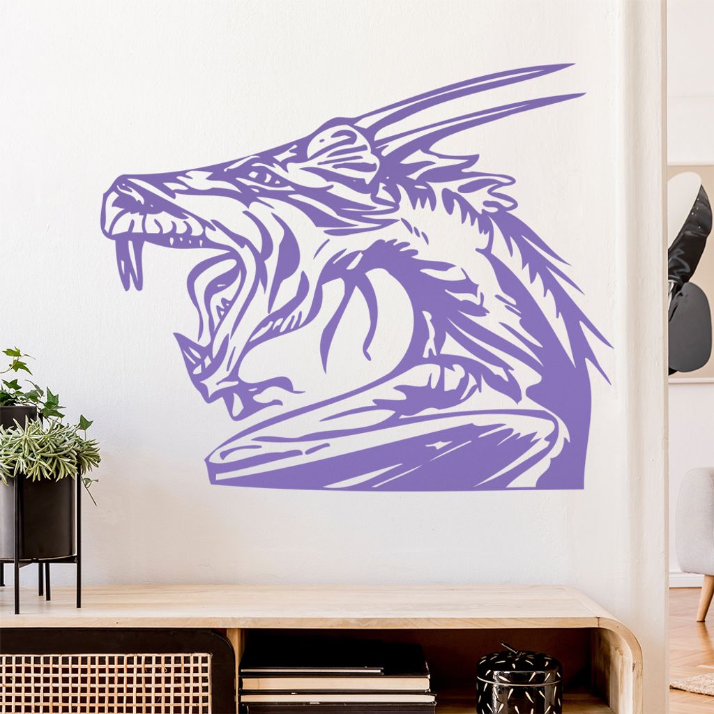 Drachen Kopf Wandtattoo in 6 Größen - Wandaufkleber Wall Sticker - Dekoration, Küche, Wohnzimmer, Schlafzimmer, Badezimmer