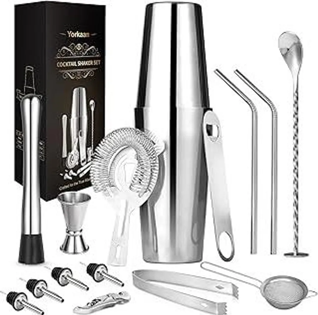Set Bar Completo 15 Pezzi - Shaker Acciaio Inox 750ml per Feste