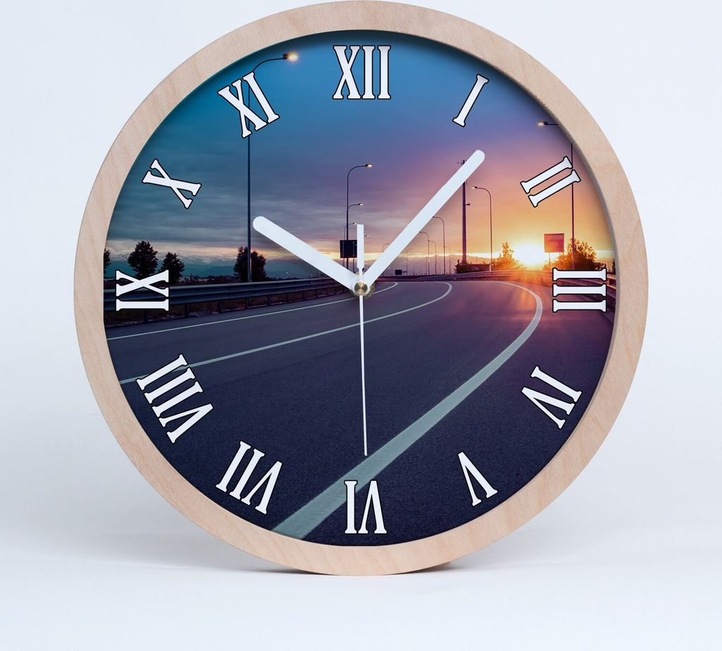 Holzuhr 25fi cm wanduhr - weiße Spitzen - Autobahn
