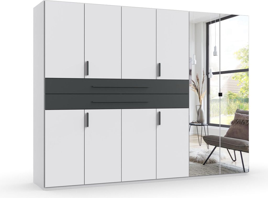 Drehtürenschrank >DIGIT< in WEISS / SCHWARZ / SPIEGEL - 270x208x58cm (BxHxT)