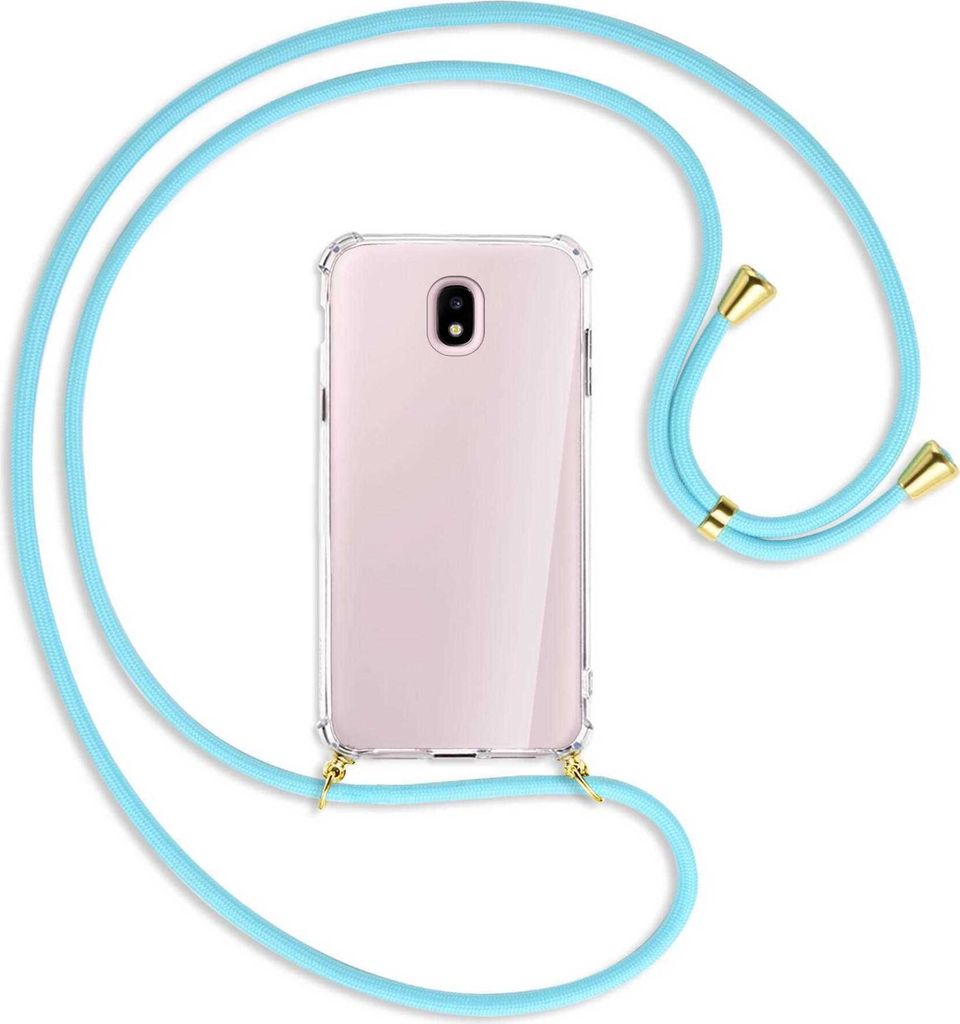 Handykette Backcover-Schutzhülle mit Band (Metall goldfarben) für Samsung Galaxy J5 2017 - himmelblau