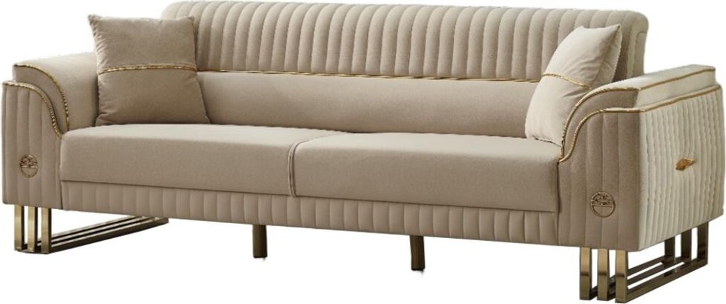 Villa Möbel Sofa New Flavia Beige 2-Sitzer Relax- und Bettfunktion, pflegeleichter Mikrofaser Samtstoff, inkl. Kissen