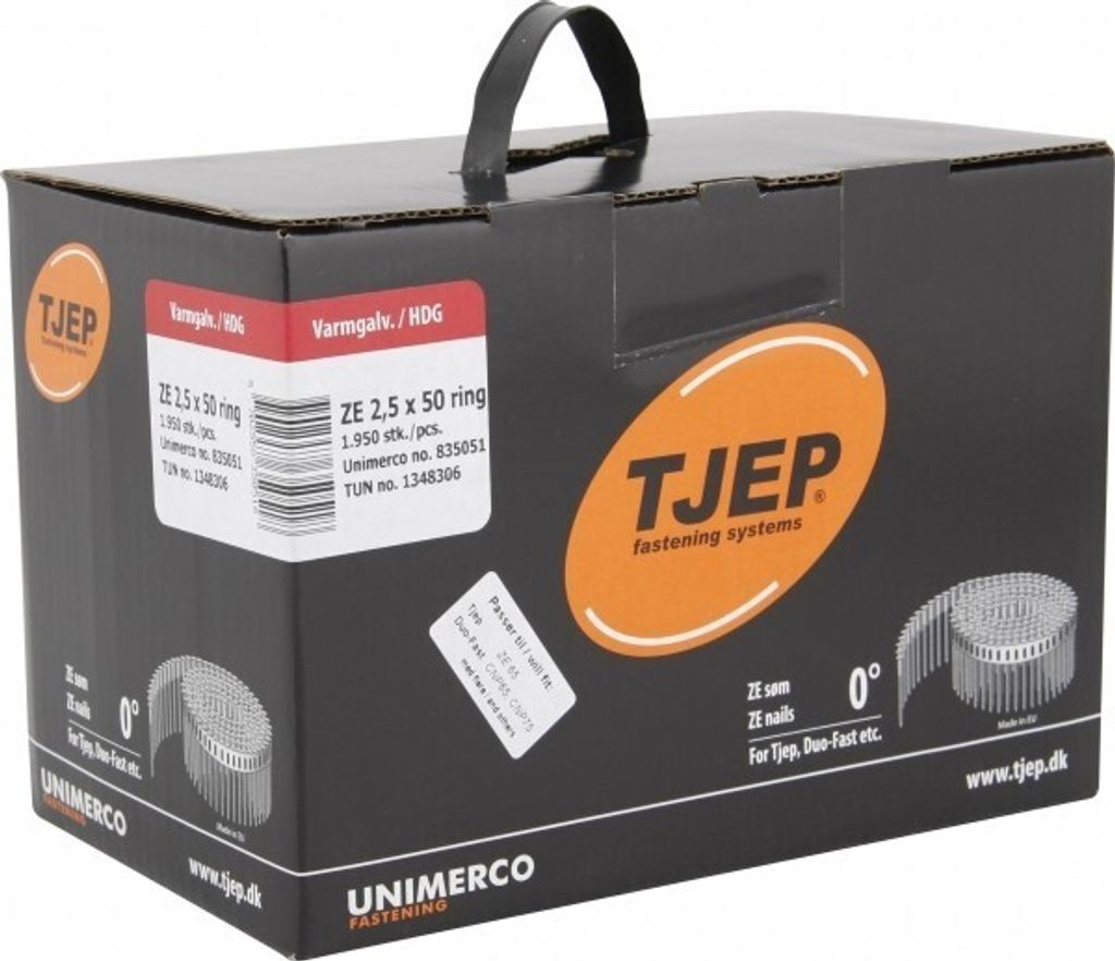 Coilnägel ZE 2,5x50mm Ring feuerverzinkt 0° Tjep ZE65 ZE75 Coilnagler Paslode Duo Fast CPN65 1,95M