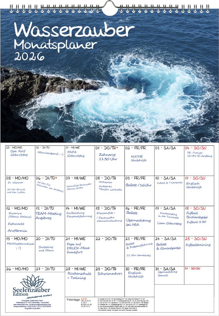 Wasserzauber Planer DIN A3 Kalender für 2026 Wasser und Wasserfälle - Seelenzauber