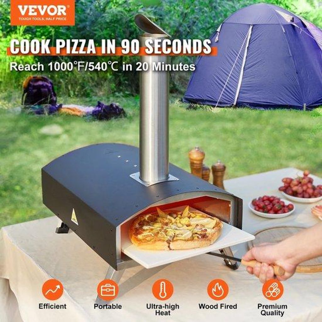 Portable Gas Holzpellet Holzkohle Pizzaofen - 304.8mm - Rostfreier Grill - für Gartenparty Camping