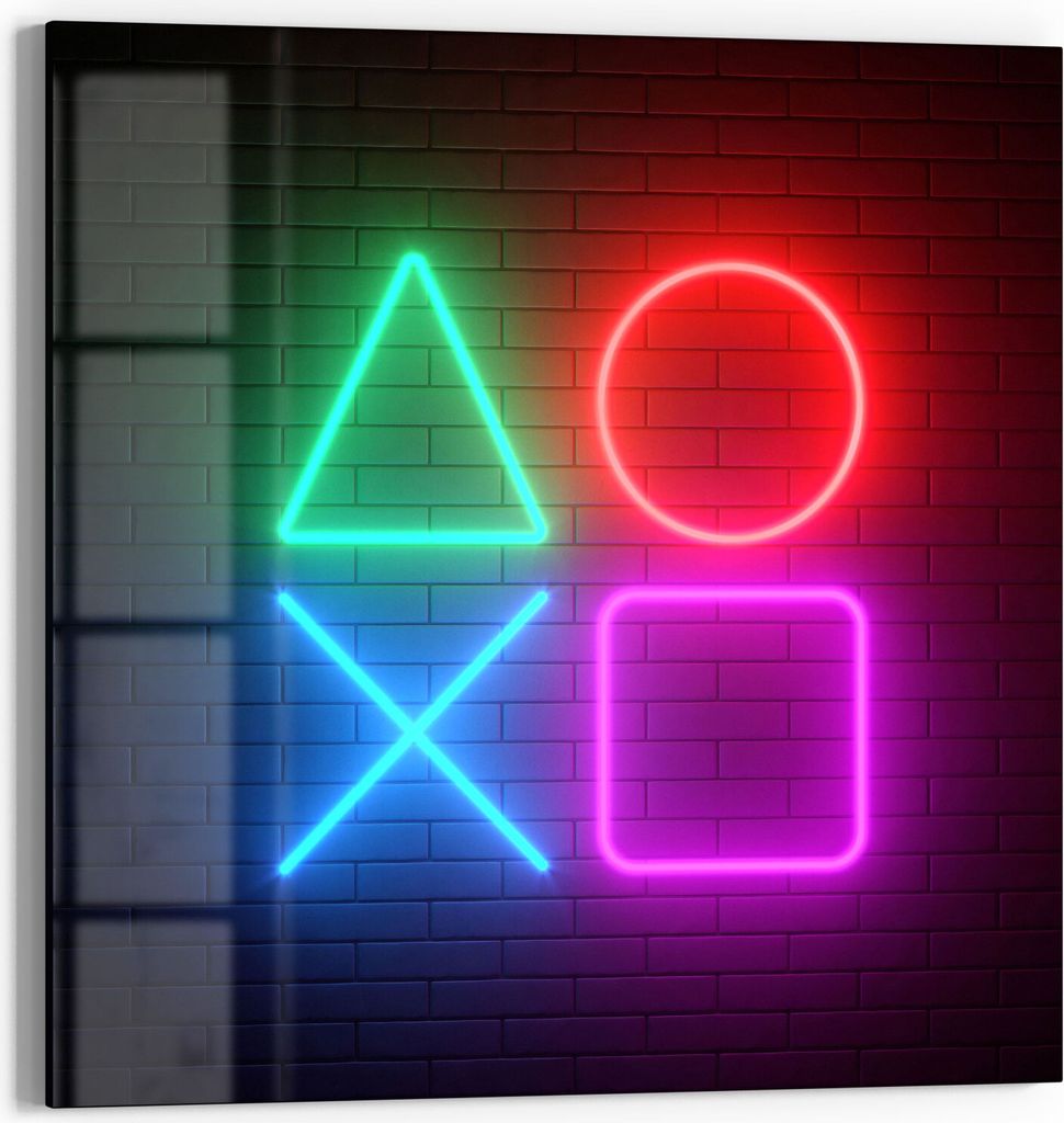 DEQORI Glasbild Echtglas 30x30 cm 'Playstation Elemente' Wandbild Bild modern Deko