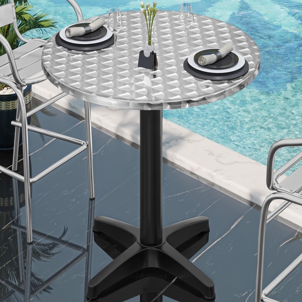 CB | Aluminium Bistro Stehtisch | Ø 60 x 111 cm | Edelstahl / Schwarz | Bistrotisch Gastro Steh Tisch