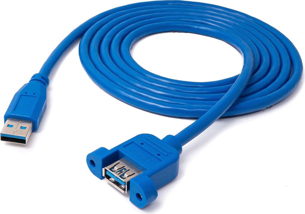 SYSTEM-S USB 3.0 Kabel 1,8 m Typ A Stecker zu Buchse Schraube in Blau