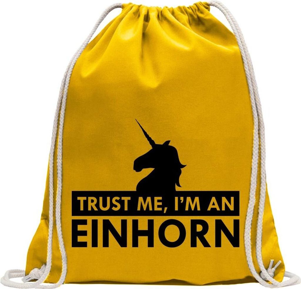 Kiwistar - Turnbeutel - gelb - Trust me, im an Einhorn - Fun Rucksack Sport Beutel Gymsack Baumwolle mit Ziehgurt