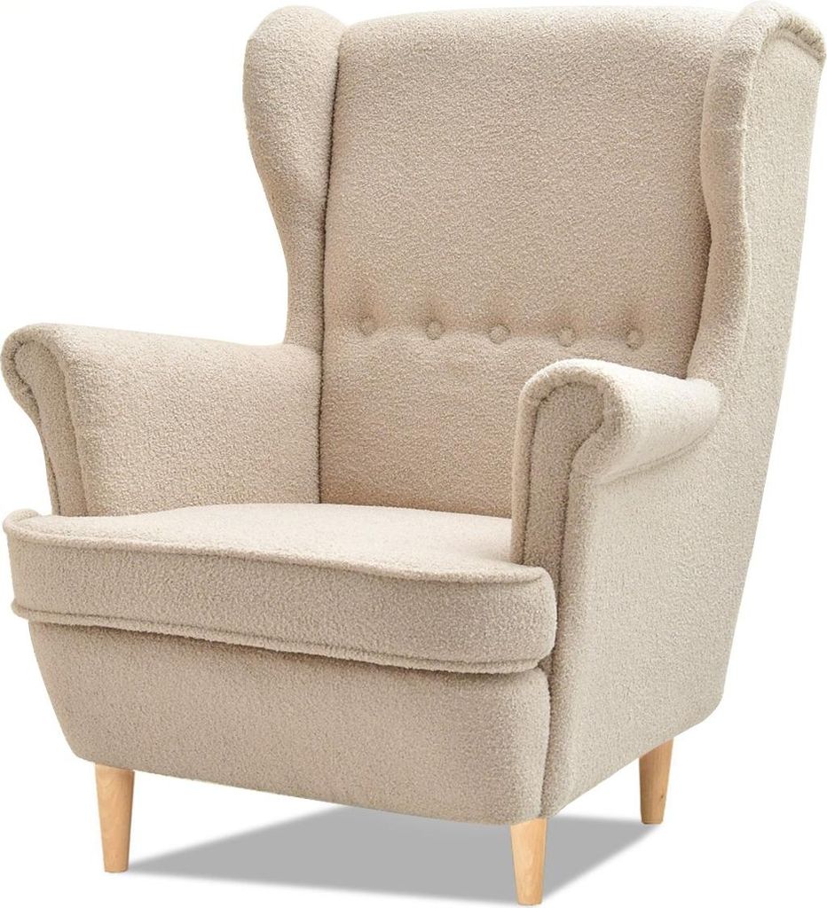 Ohrensessel DENIZ – beige/buche