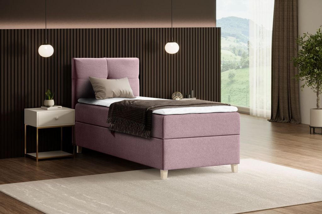 Modern Boxspringbett HELEN MINI - Bett mit Federkernmatratze Polsterbett 90x200cm mit Topper Einzelbett - Rosa (soro 61)