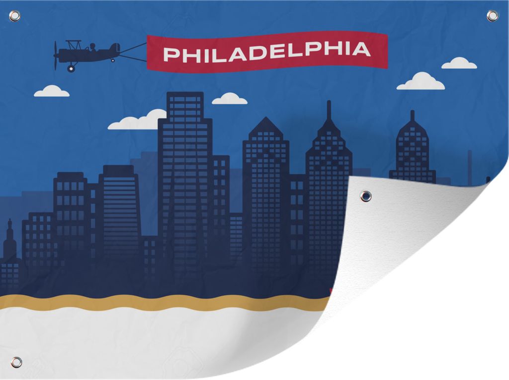 MuchoWow 80x60 cm Outdoor-Poster Gartendeko Sichtschutz Garten Poster für den Garten Blaue Illustration der Skyline von Philadelphia
