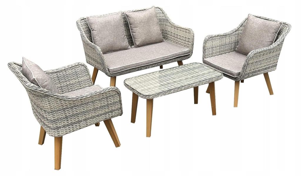 LARGO | Gartenmöbel Set 4-teilig - Grau - Hochwertiger Polyrattan - Modernes Design, Wetterfest