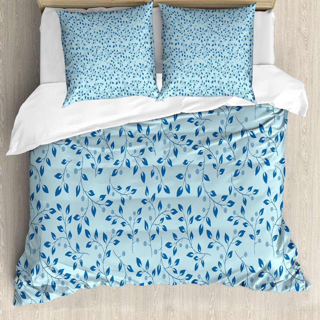 ABAKUHAUS Blätter Bettbezug, Blaue Beeren Rustic Leben, Milbensicher Allergiker geeignet mit Kissenbezügen, 155 cm x 220 cm - 80 x 80 cm, Blau He...