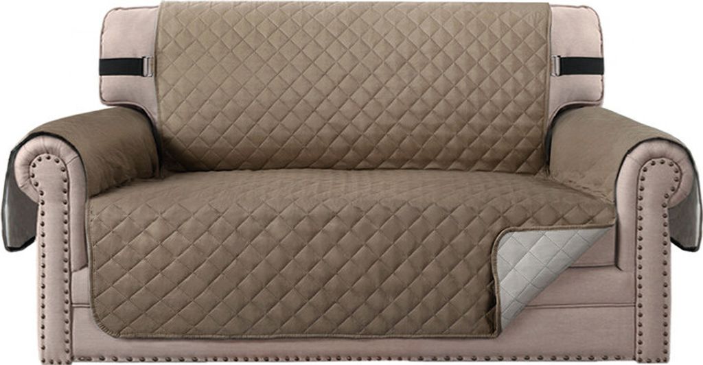 (2 Sitzer, Taupe) wasserabweisend Sofabezug, rutschfester Couchbezug mit elastischem Riemen, Sesselbezug, weicher, gesteppter Sitz für Hunde und H...