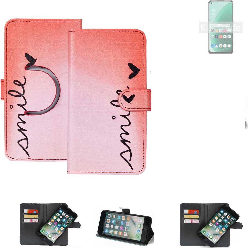 K-S-Trade Schutzhülle Handyhülle kompatibel mit Oppo A55s 5G Hülle cover bookstyle Etui ''smile'' rot Standfunktion Kameraschutz (1Stk)