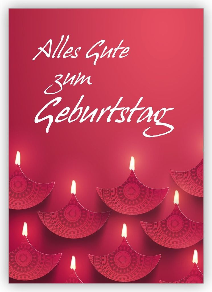 4x Edle Geburtstagskarte mit Happy Diwali Leuchten: Alles Gute zum Geburtstag
