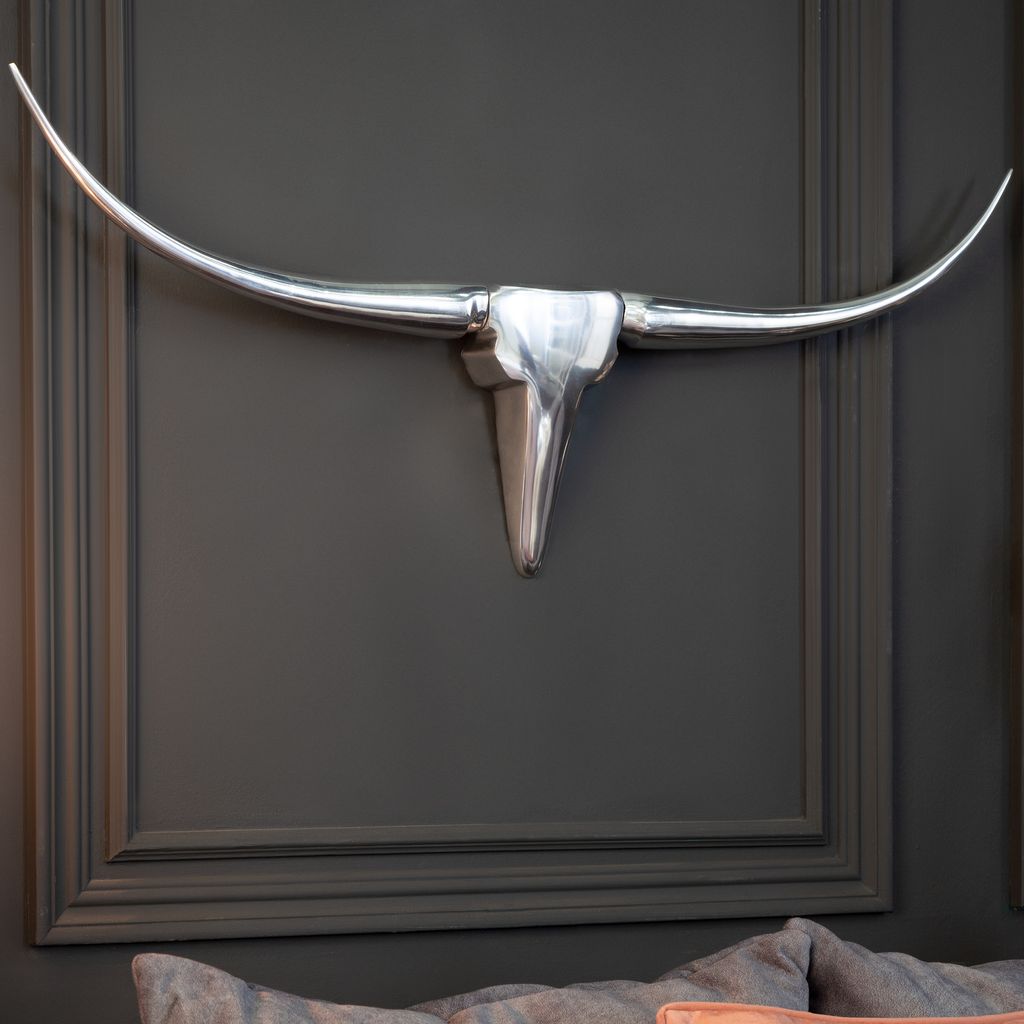 Design Accessoire Wanddekoration Metall-Aluminium Legierung Geweih Bull 75 cm 