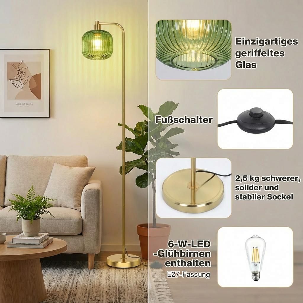 Lampada Da Terra Regolabile A 3 Luci – Stile Retrò Metallo Nero-oro – Altezza 166 Cm – Attacco E27 – Per Soggiorno, Lettura, Ufficio - 3