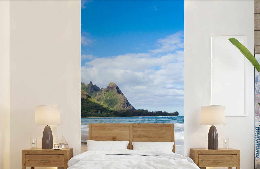 MuchoWow Fototapete für Wohnzimmer oder Schlafzimmer Wandtapete Vinyl Motivtapete Strand - Tropisch - Hawaii - 120x240 cm - Hintergrundbild