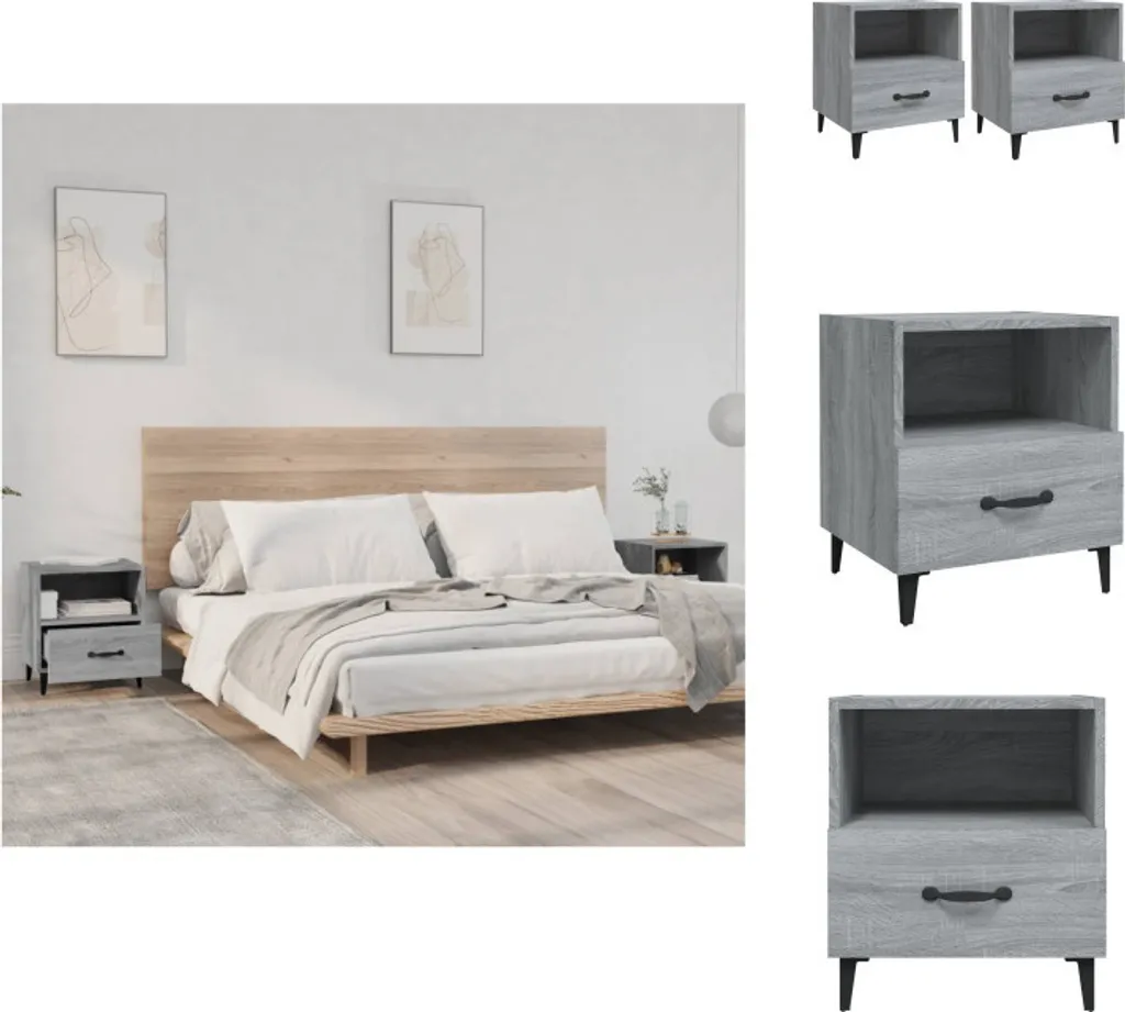 vidaXL Tables de Nuit 2 pcs Gris Sonoma en Bois Composite Design Chic