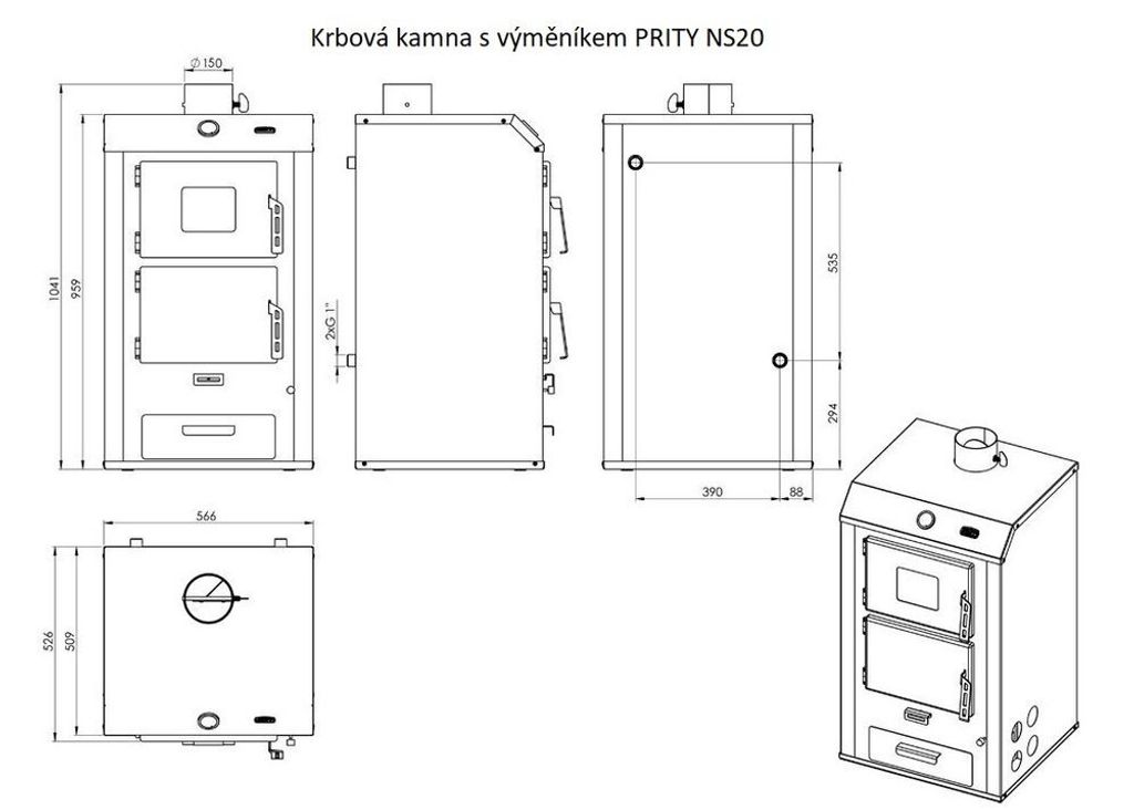 Wasserführender Kaminofen Holzofen Prity NS20 18.2 + 3kw Produktbild 6