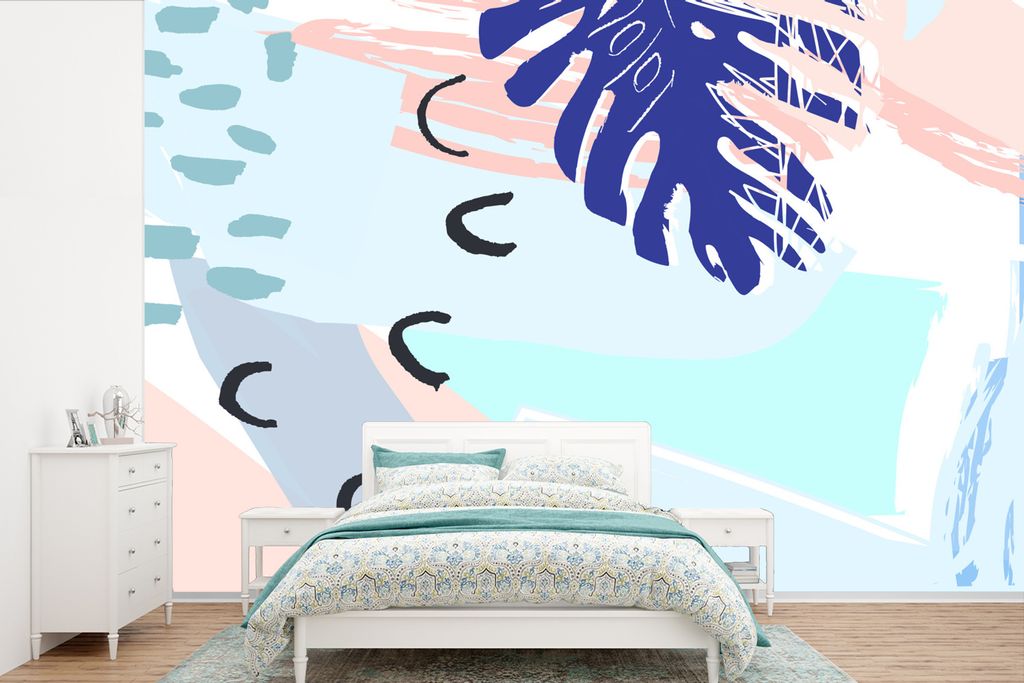 MuchoWow Fototapete für Wohnzimmer oder Schlafzimmer Wandtapete Vinyl Motivtapete Sommer - Laub - Blau - 420x280 cm - Zimmer für Kinder