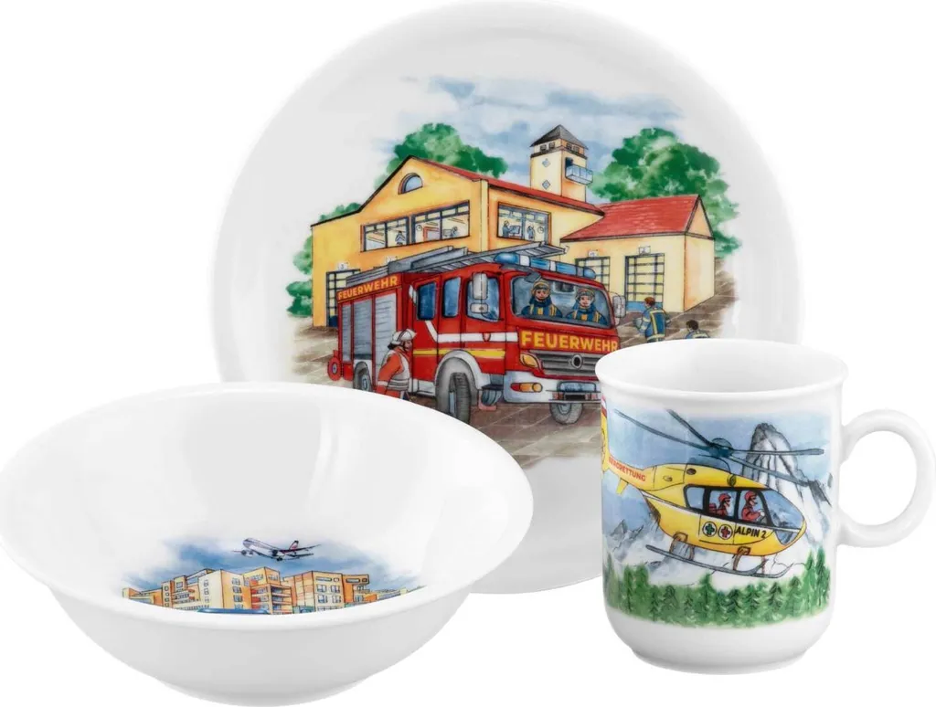 Idea Regalo Set Tavola Bambini Seltmann Weiden Blaulicht Porcellana