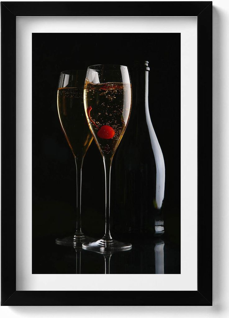 Champagner-Gläser– Wandbild mit Rahmen – Gerahmtes Bild – Wanddekoration – 20x30 cm – Schwarz