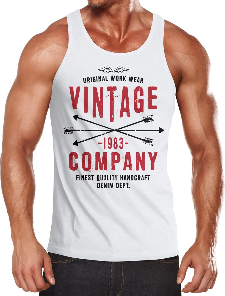 Herren Tank-Top Vintage Company Arrows Pfeile Hipster Druck Motiv Muskelshirt Muscle Shirt Neverless weiß-rot XL
