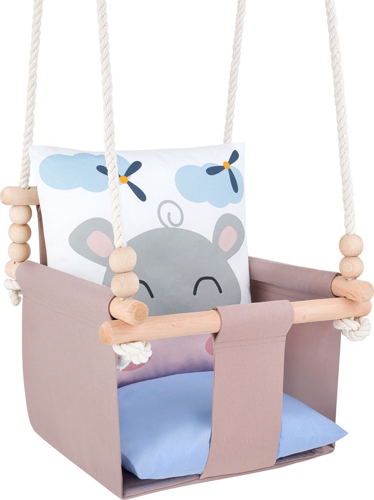 GUGUPLANET Babyschaukel, Nilpferd-Design, aus robustem, hochwertigem Baumwollstoff, mit Kissen, Safari-Kollektion, sicher, komfortabel, EU-Handarbeit