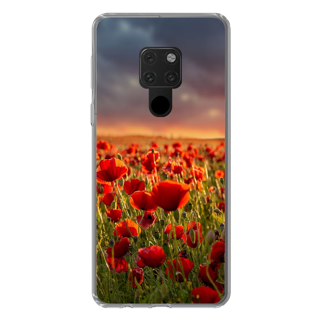 MuchoWow Handyhülle Schutzhülle Hülle für Huawei P40 Lite Sonnenuntergang über einem Feld von Mohnblumen Silikon Softcase Handy Hülle - Handy