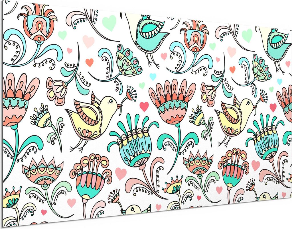 DEQORI Alu-Dibond Bild Weiß 100x50 cm 'Verspielte Frühlingswelt' Wandbild Metall dünn