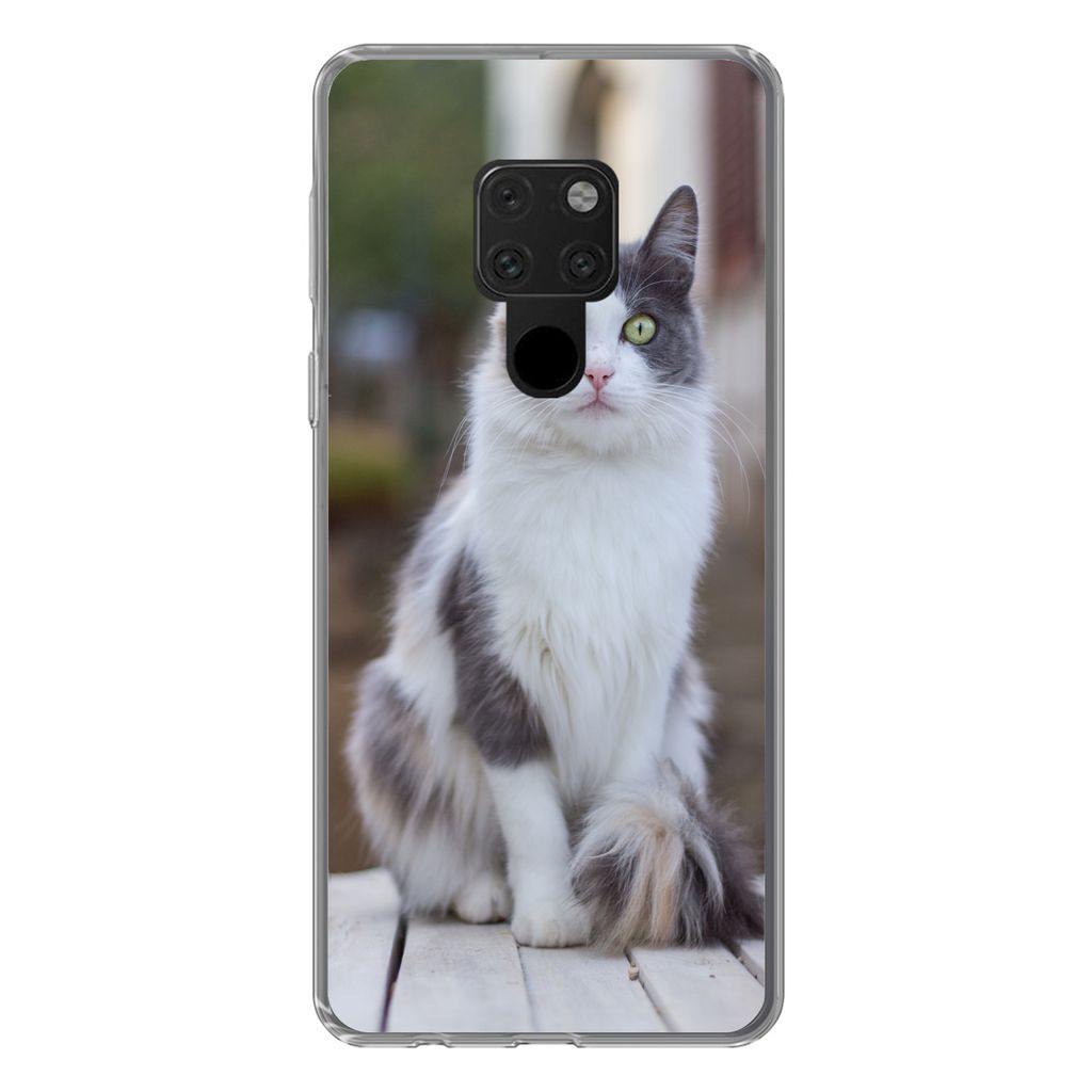 MuchoWow Handyhülle Schutzhülle Hülle für Huawei P40 Lite Katze - Porträt - Tisch - Mädchen - Kinder - Jungen Silikon Softcase Handy Hülle...